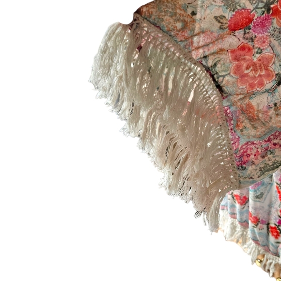 OPEN Floral Chiffon Fringe Boo-boo Style Swimsuit Cover-Up Size LG/XL - Picture 7 of 12